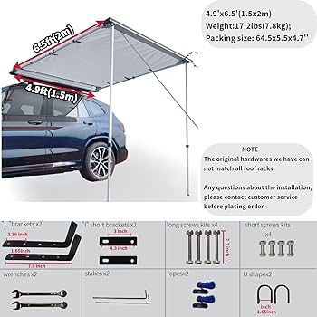 DANCHEL OUTDOOR カーニング 5x6.6フィート Pull Out Car Awning, Khaki, 6.5×6.5ft - DANCHEL OUTDOOR